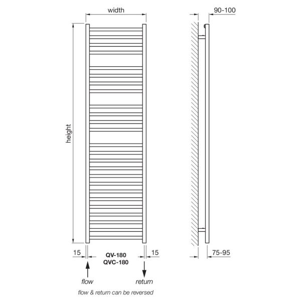 Zehnder Vision White Towel Rail 1816 x 600mm, Heated Towel Rails, QV